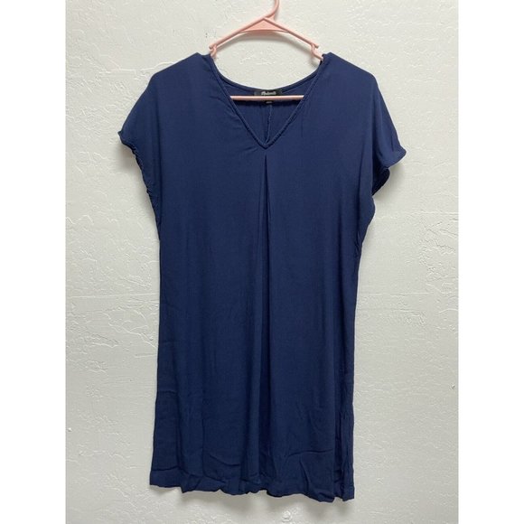 Madewell Shift Dress S Blue Short‎ Sleeve Stretch Viscose V-Neck - Picture 1 of 6
